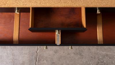  Johnson Furniture Paul Frankl Cork Black Lacquer 9 Drawer Dresser with Brass Hardware 1950s