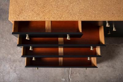  Johnson Furniture Paul Frankl Cork Black Lacquer 9 Drawer Dresser with Brass Hardware 1950s