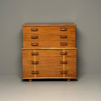  Johnson Furniture Paul Frankl John Stuart Station Wagon High Dresser Rock Maple Brass Leather