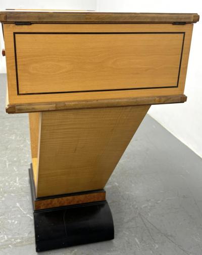  Johnson Furniture UNUSUAL INLAID MAHOGANY ART DECO VANITY WITH BAKELITE HANDLE