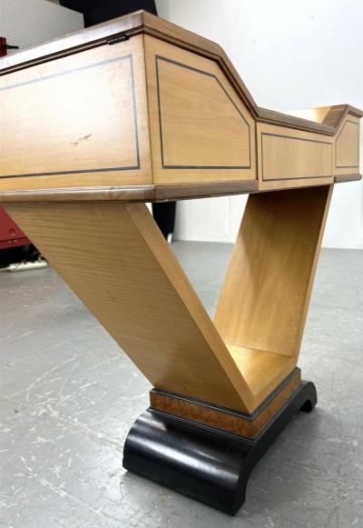  Johnson Furniture UNUSUAL INLAID MAHOGANY ART DECO VANITY WITH BAKELITE HANDLE