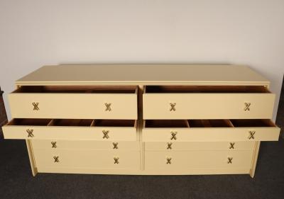  Johnson Furniture Vintage Ten Drawer Dresser Debonaire Cabinet with Brass X Pulls by Paul Frankl