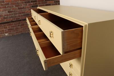  Johnson Furniture Vintage Ten Drawer Dresser Debonaire Cabinet with Brass X Pulls by Paul Frankl