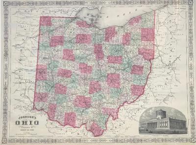  Johnson and Ward 1865 Johnsons Ohio Map by Johnson and Ward