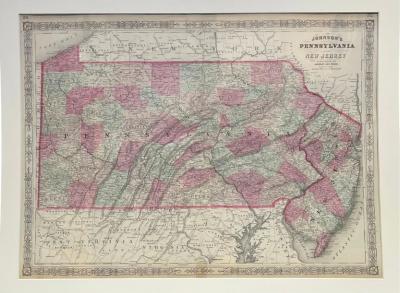  Johnson and Ward 1865 Johnsons Pennsylvania and New Jersey Map by Johnson and Ward