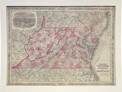  Johnson and Ward 1865 Johnsons Virginia Delaware and Maryland Map by Johnson and Ward