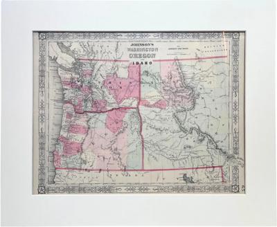  Johnson and Ward 1865 Johnsons Washington Oregon and Idaho Map by Johnson and Ward