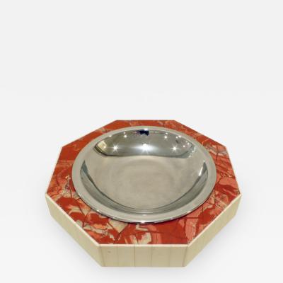  Jonson Marcius Jonson Marcius Decorative Bowl in Red Marble with Bone Accents 1970s