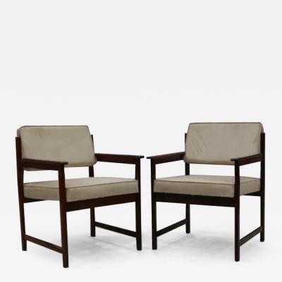  Jorge Jabour Midcentury Modern Armchairs in Hardwood Beige Fabric by Jorge Jabour Brazil