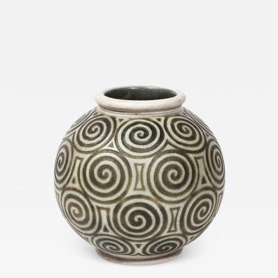  Joseph Mougin Nancy Art Deco Ceramic Vase with Geometric Spirals in Relief By Joseph Mougin Nancy