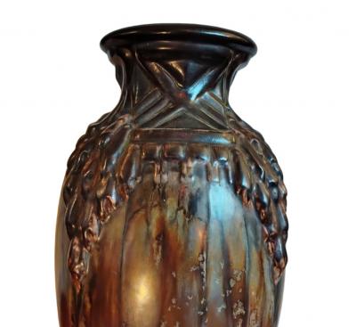  Joseph Mougin Nancy Large Art Deco Stoneware Vase by Mougin Nancy Bronze Flamb Crystalline Glaze
