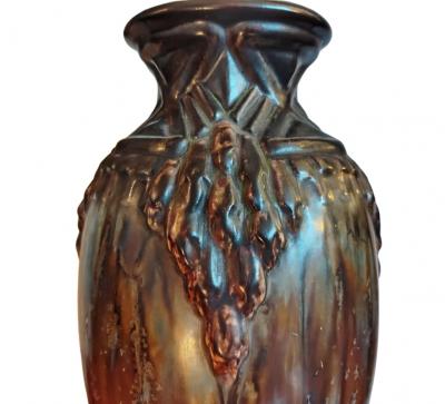  Joseph Mougin Nancy Large Art Deco Stoneware Vase by Mougin Nancy Bronze Flamb Crystalline Glaze