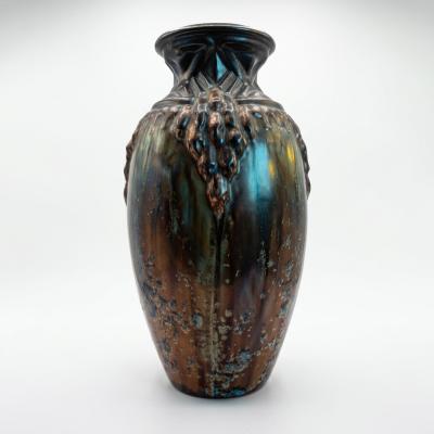  Joseph Mougin Nancy Large Art Deco Stoneware Vase by Mougin Nancy Bronze Flamb Crystalline Glaze