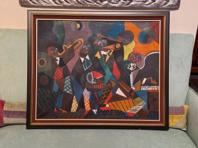  Jozef Popczyk Jozef Popczyk Cubist Art Deco Jazz Painting Paris Nightlife Scene 