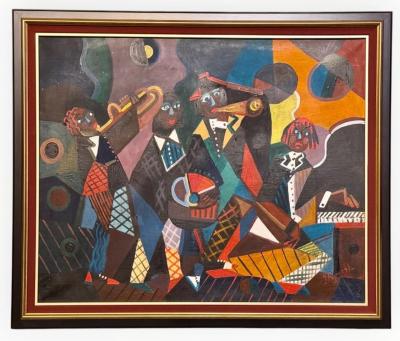  Jozef Popczyk Jozef Popczyk Cubist Art Deco Jazz Painting Paris Nightlife Scene 