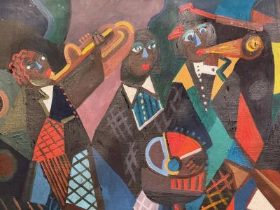  Jozef Popczyk Jozef Popczyk Cubist Art Deco Jazz Painting Paris Nightlife Scene 
