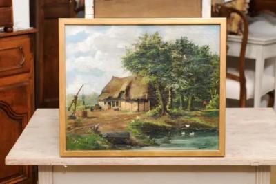  Julien T Felt Belgian Julien Tfelt 1890s Gilt Framed Oil Painting Depicting a Farmyard Scene