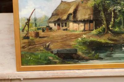  Julien T Felt Belgian Julien Tfelt 1890s Gilt Framed Oil Painting Depicting a Farmyard Scene