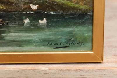  Julien T Felt Belgian Julien Tfelt 1890s Gilt Framed Oil Painting Depicting a Farmyard Scene