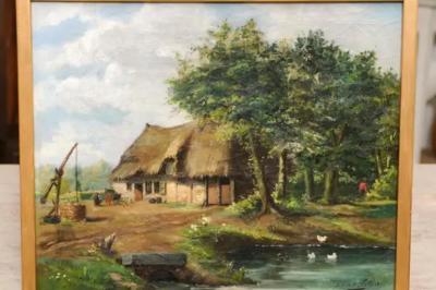  Julien T Felt Belgian Julien Tfelt 1890s Gilt Framed Oil Painting Depicting a Farmyard Scene