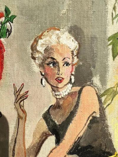  Juliette Kida Renault Classic 1950s Husband and Wife and Gagged Parrot Esquire Magazine Illustration