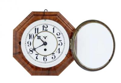  Junghans Uhren GmbH Art Deco Period Walnut Octagonal Shaped Wall Clock by Junghans circa 1920