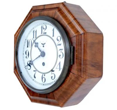  Junghans Uhren GmbH Art Deco Period Walnut Octagonal Shaped Wall Clock by Junghans circa 1920