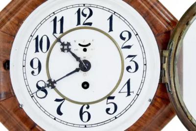  Junghans Uhren GmbH Art Deco Period Walnut Octagonal Shaped Wall Clock by Junghans circa 1920