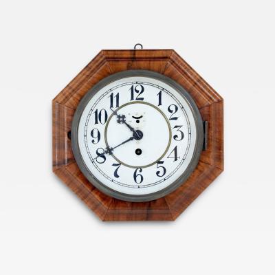  Junghans Uhren GmbH Art Deco Period Walnut Octagonal Shaped Wall Clock by Junghans circa 1920