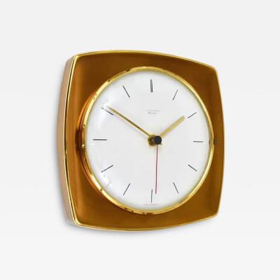  Junghans Uhren GmbH Elegant Mid Century Junghans Ato Mat Gold Brass Wall Clock Germany 1950s