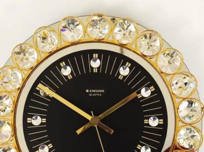  Junghans Uhren GmbH Golden Junghans Hollywood Regency Gilt and Crystals Wall Clock Germany 1970s