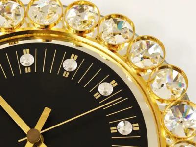  Junghans Uhren GmbH Golden Junghans Hollywood Regency Gilt and Crystals Wall Clock Germany 1970s