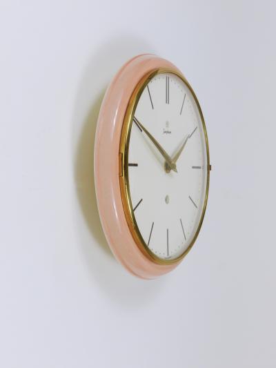  Junghans Uhren GmbH Junghans Large Pink Max Bill Style Midcentury Wall Clock Germany 1950s