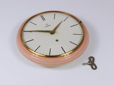  Junghans Uhren GmbH Junghans Large Pink Max Bill Style Midcentury Wall Clock Germany 1950s