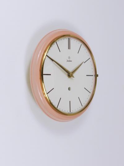  Junghans Uhren GmbH Junghans Large Pink Max Bill Style Midcentury Wall Clock Germany 1950s