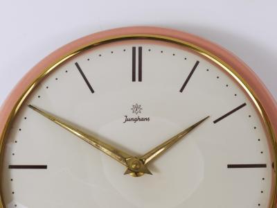  Junghans Uhren GmbH Junghans Large Pink Max Bill Style Midcentury Wall Clock Germany 1950s