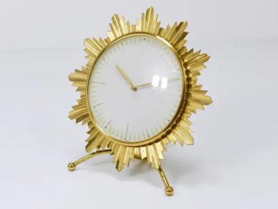 Junghans Uhren GmbH Junghans Mid Century Golden Sunburst Brass Table Desk Clock Germany 1950s