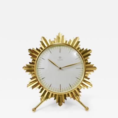  Junghans Uhren GmbH Junghans Mid Century Golden Sunburst Brass Table Desk Clock Germany 1950s