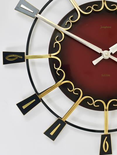  Junghans Uhren GmbH Large Mid Century Junghans Sunburst Brutalist Brass Wall Clock Germany 1950s