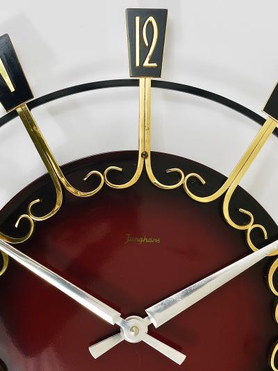  Junghans Uhren GmbH Large Mid Century Junghans Sunburst Brutalist Brass Wall Clock Germany 1950s