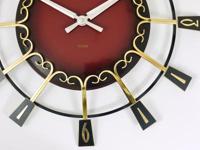  Junghans Uhren GmbH Large Mid Century Junghans Sunburst Brutalist Brass Wall Clock Germany 1950s