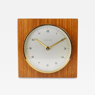  Junghans Uhren GmbH Max Bill Junghans Midcentury Square Wall Clock Wood Brass Germany 1960s