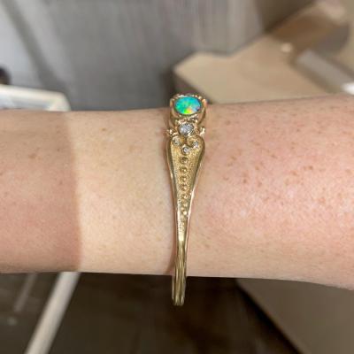  Just Jules Black Opal White Diamond Yellow Gold Art Deco Cuff Bracelet Just Jules