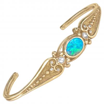  Just Jules Black Opal White Diamond Yellow Gold Art Deco Cuff Bracelet Just Jules