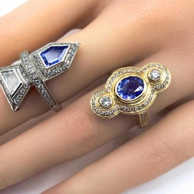  Just Jules Oval Tanzanite White Diamond One of a Kind Art Deco Yellow Gold Ring Just Jules