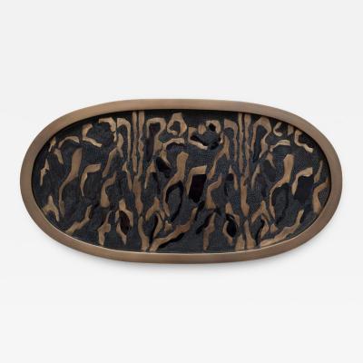  KIFU PARIS Contemporary Kifu Paris Leopard Tray with Inlaid Brass Shagreen and Penshell