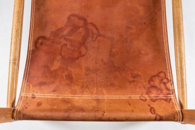  Kaare Klint Edvard Kindt Larsen Scandinavian Mid Century Safari Chair by Kaare Klindt in Cognac Leather