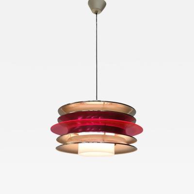  Kai Finnmark Modernistic Slatted Kai Ruokonen Ceiling Pendant in Silver and Red Lynx 1970s