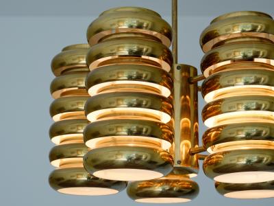  Kai Ruokonen Kai Ruokonen Five Arm Pendant Light in Brass Lynx Finland Early 1970s