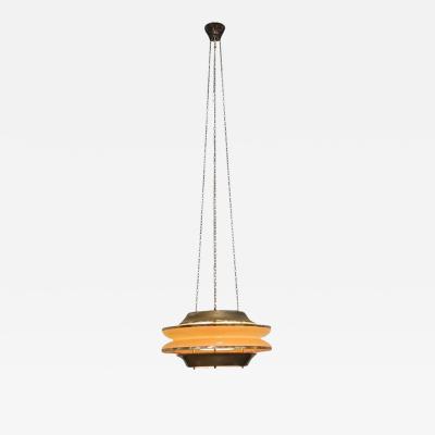  Kai Ruokonen Modernistic Slatted Kai Ruokonen Ceiling Pendant in Brass and Beige Lynx 1970s